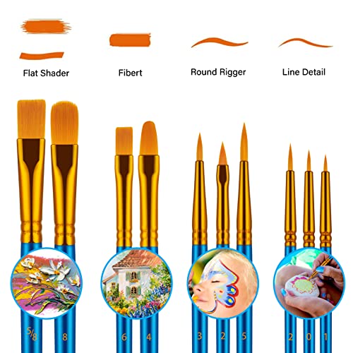 10-Piece Round Pointed Paint Brush Set, Blue