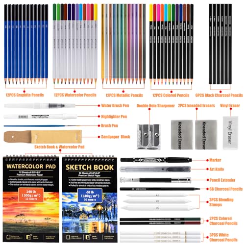 Drawdart Art Supplies Drawing Pencils Set - 76-Pack