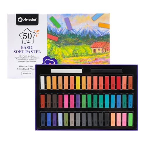 Artecho 50pc Soft Pastels, 48 Colors + Extra Black & White