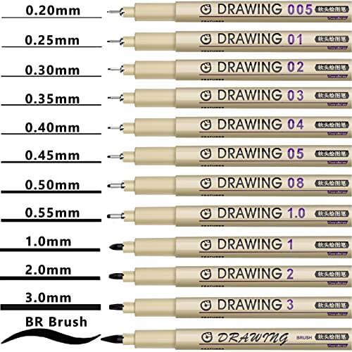 12 Waterproof Black Fine Line Drawing Pens for Artists