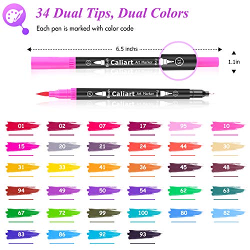 Caliart 34 Double Tip Brush Pens Art Markers