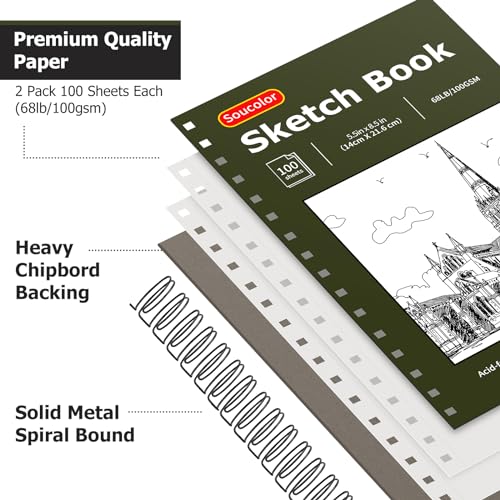 Soucolor Sketchbook - Pack of 2, 200 Sheets