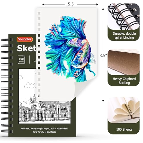Soucolor Sketchbook - Pack of 2, 200 Sheets
