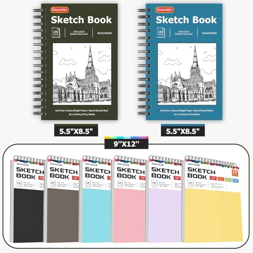 Soucolor Sketchbook - Pack of 2, 200 Sheets