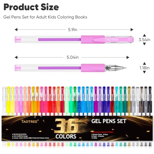 Taotree 36-Color Glitter Gel Pens - Neon Ink Drawing Set