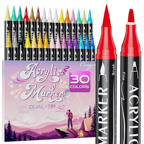 30 Dual Tip Acrylic Paint Markers Set for Art