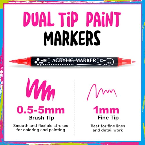 30 Dual Tip Acrylic Paint Markers Set for Art