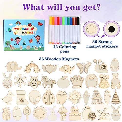 36 pcs DIY Wooden Magnets Art Craft Kit Kids