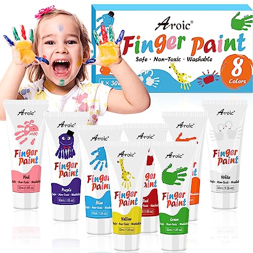 AROIC 8PCS Washable Finger Paint Set - Non-Toxic 8Colors
