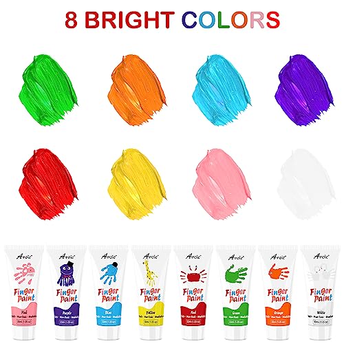 AROIC 8PCS Washable Finger Paint Set - Non-Toxic 8Colors