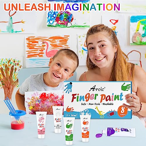 AROIC 8PCS Washable Finger Paint Set - Non-Toxic 8Colors