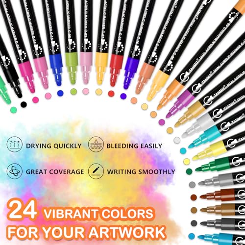 24 Dual Tip Acrylic Paint Pens for DIY Crafts