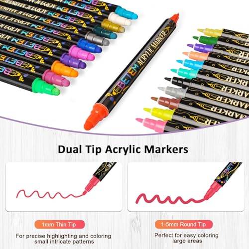 Premium Dual Tip Acrylic Paint Pens - 24 Colors