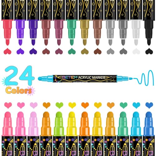 Premium Dual Tip Acrylic Paint Pens - 24 Colors
