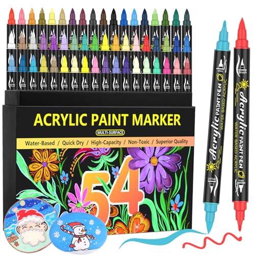 Premium Acrylic Paint Pens Set, 54 Dual Tip Colors