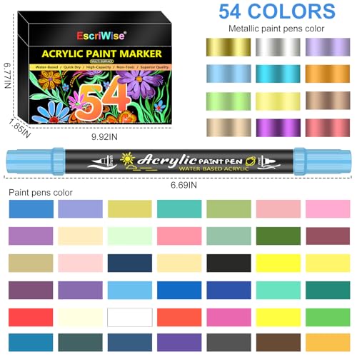 Premium Acrylic Paint Pens Set, 54 Dual Tip Colors
