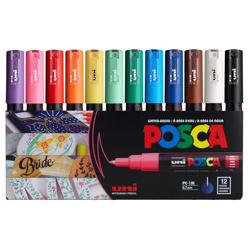 12 Posca Paint Markers with Extra Fine Tips, Marker Set for Art and Fabric