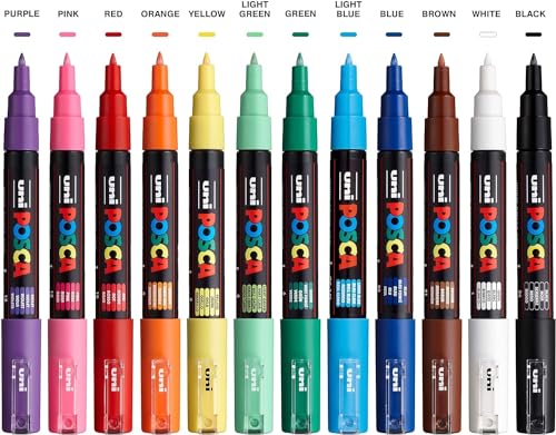 12 Posca Paint Markers with Extra Fine Tips, Marker Set for Art and Fabric