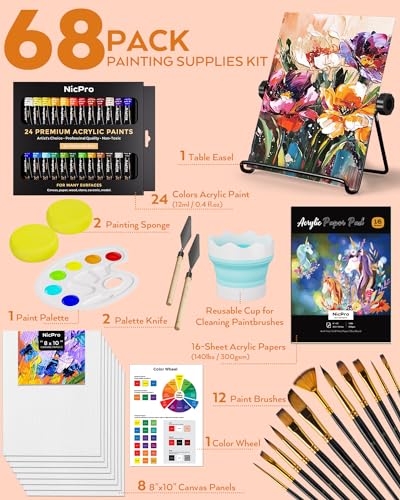 68PCS Acrylic Paint Canvas Set for Artists, Beginners