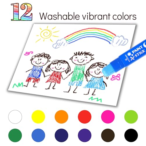12 Vibrant Washable Tempera Paint Sticks for Kids