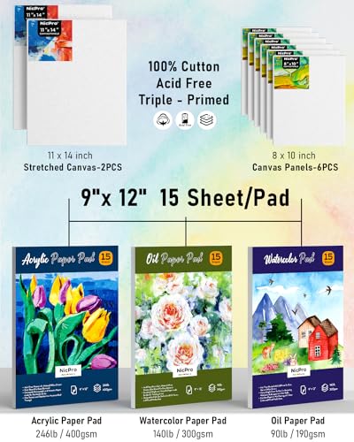 Nicpro 158PCS Deluxe Painting Kit with Easel & Paints