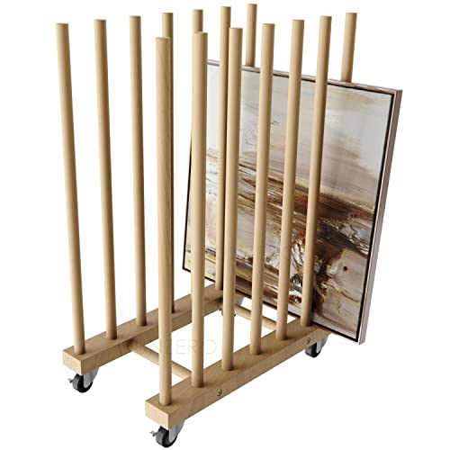 UNZERO Art Storage Rack with Caster Wheels, Wooden Stand