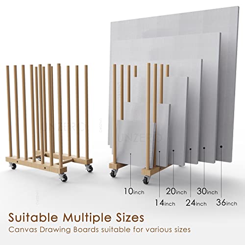 UNZERO Art Storage Rack with Caster Wheels, Wooden Stand