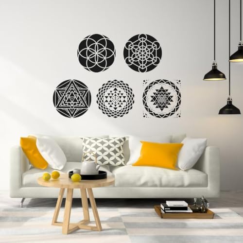 Sacred Geometry 8x8inch Hexagon Mandala Stencils - Wall Art