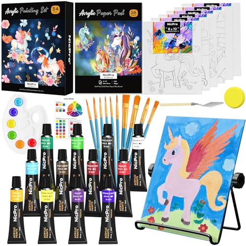 Nicpro 34PCS Kids Painting Set with Pattern Canvas