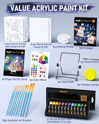 Nicpro 34PCS Kids Painting Set with Pattern Canvas