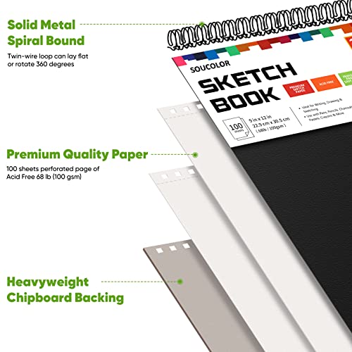 9" x 12" Sketch Book, 100 Sheets Spiral Bound
