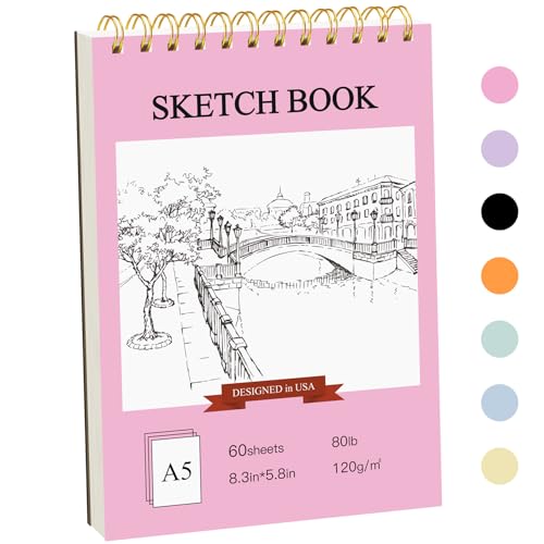 Stilip Pink Sketch Book 60 Sheets 5.5" x 8.5" Spiral Bound