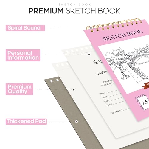 Stilip Pink Sketch Book 60 Sheets 5.5" x 8.5" Spiral Bound
