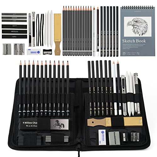 42 Piece Professional Sketching Set with Sketchbook - Ideal for Artists, Adults, Teens and Beginners