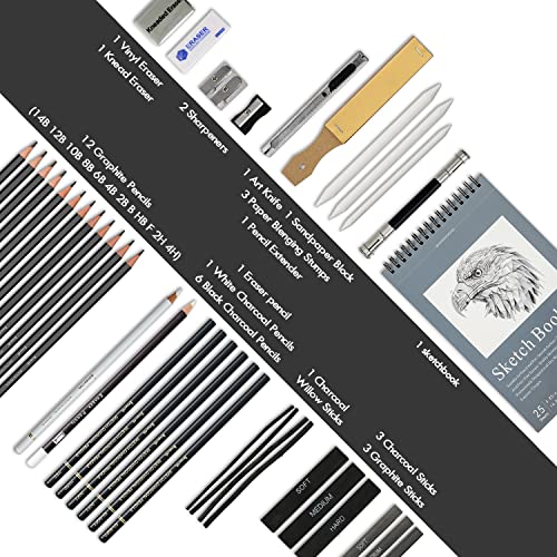 42 Piece Professional Sketching Set with Sketchbook - Ideal for Artists, Adults, Teens and Beginners