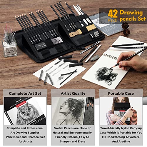 42 Piece Professional Sketching Set with Sketchbook - Ideal for Artists, Adults, Teens and Beginners