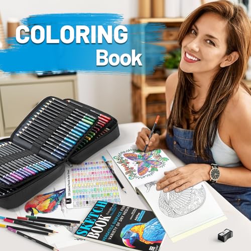 136 Colored Pencils Set with Portable Case, Sketchbook