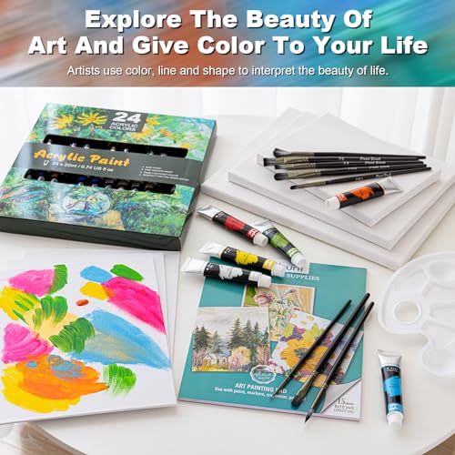 Deluxe Art Paint Kit with Canvases, Brushes & Palette