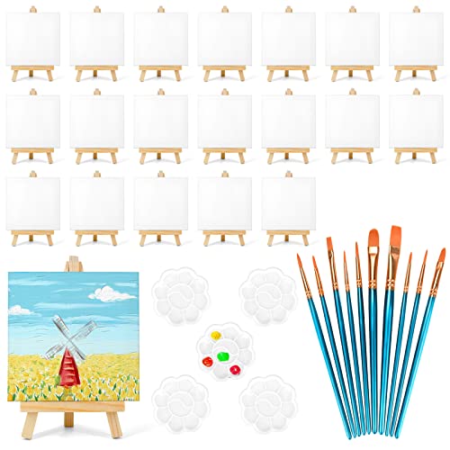 Mini Canvases Art Painting Kit with Easel & Brushes