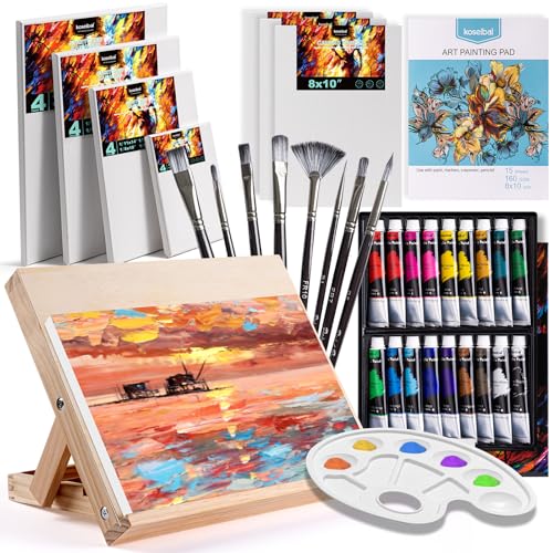 Premium Art Paint Set: Acrylic Paints, Brushes, Canvas, Easel