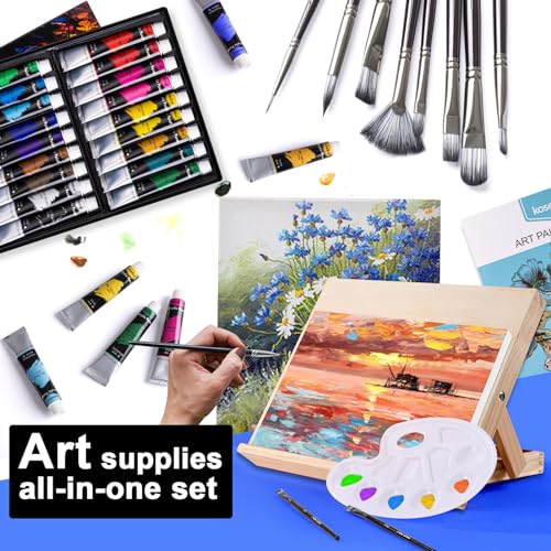 Premium Art Paint Set: Acrylic Paints, Brushes, Canvas, Easel