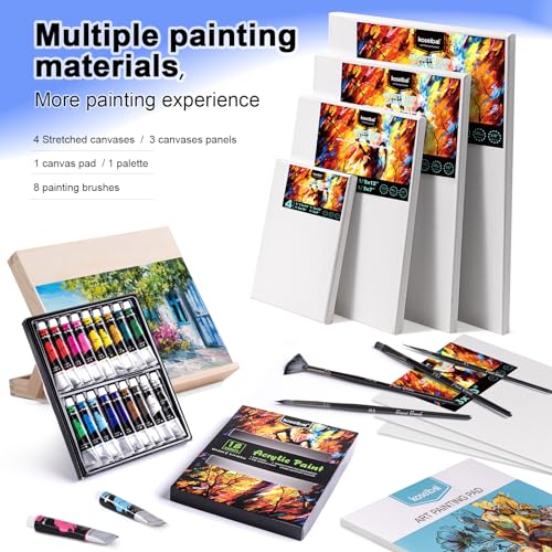 Premium Art Paint Set: Acrylic Paints, Brushes, Canvas, Easel