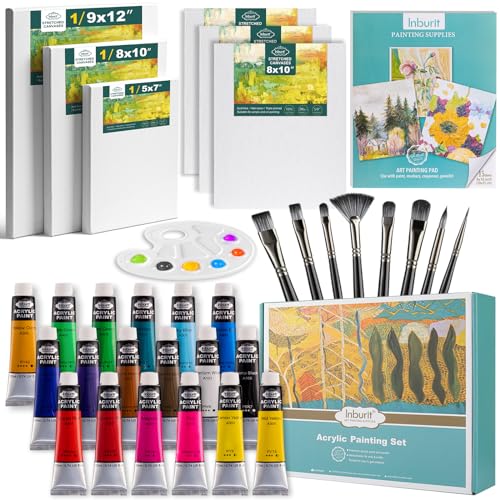 Acrylic Paint Set with 6 Canvases, 18 Paints