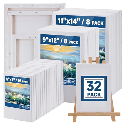 32 Pack Professional Stretched Canvas for Painting Variety
