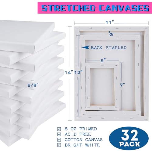 32 Pack Professional Stretched Canvas for Painting Variety