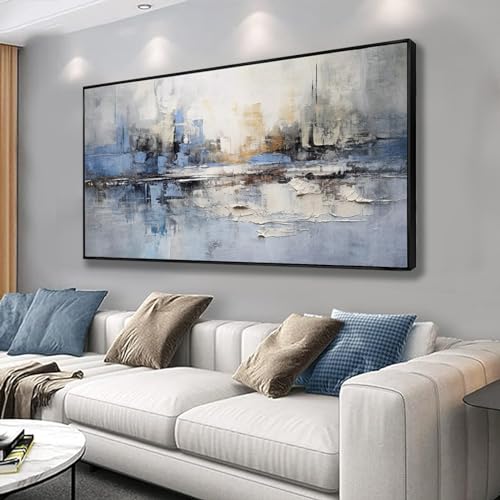 Blue and White Abstract Wall Art 30"x60" Canvas