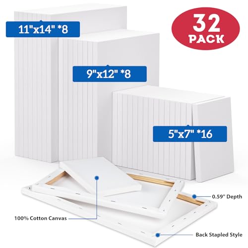 32 Pack Professional Stretched Canvas for Painting Variety