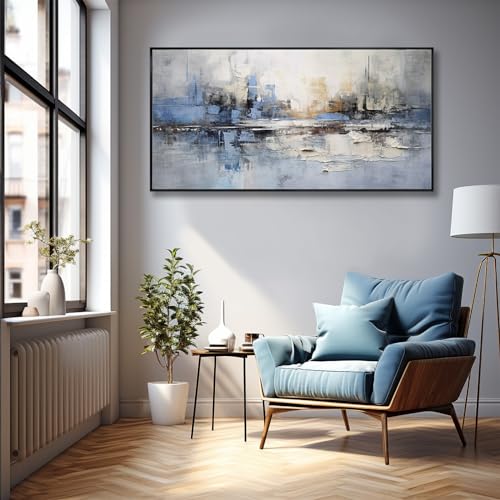 Blue and White Abstract Wall Art 30"x60" Canvas