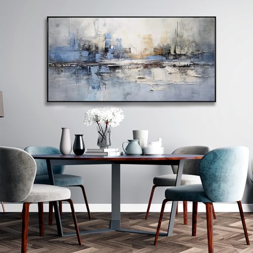 Blue and White Abstract Wall Art 30"x60" Canvas