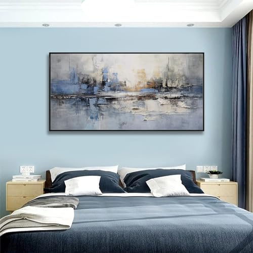 Blue and White Abstract Wall Art 30"x60" Canvas